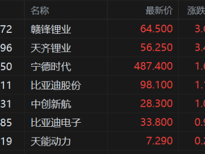 港股異動丨鋰電池股普漲 天齊鋰業漲3.4% 寧德時代漲1.6% 碳酸鋰期貨大漲