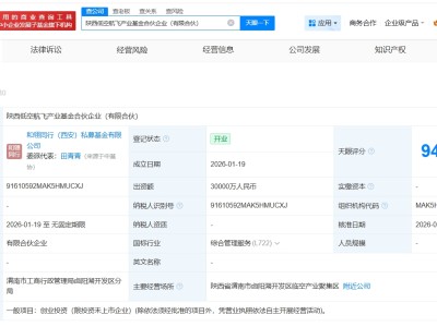 陜西低空航飛產(chǎn)業(yè)基金登記成立 出資額3億