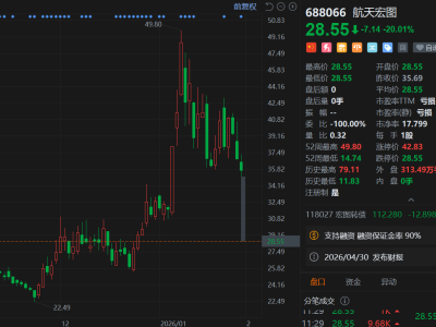 A股異動丨航天宏圖20cm跌停 業績預虧或被實施退市風險警示