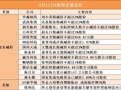 2月11日A股投資避雷針︱ST新華錦:資金占用整改期限臨近 或面臨停牌風險