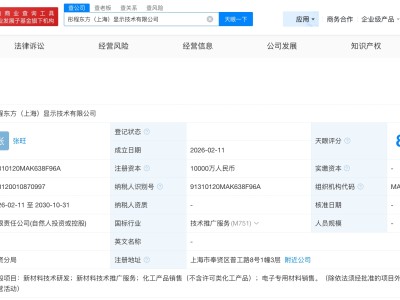 京東方等在上海成立顯示技術公司 注冊資本1億
