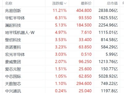 港股芯片股拉升：兆易創新漲超11%