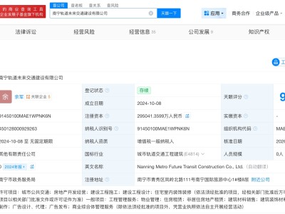南寧軌道未來交通建設公司增資至29.5億 增幅約36%