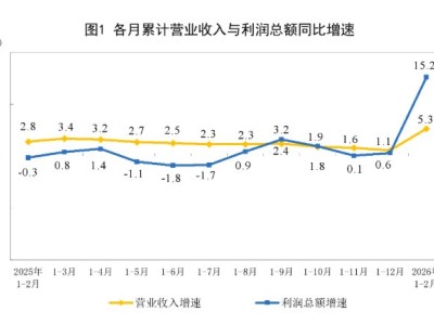 國家統計局:1—2月份全國規模以上工業企業利潤增長15.2%