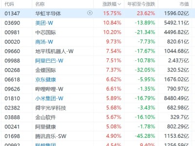 恒生科技指數漲超5%:美團、中芯國際大漲超10%,阿里漲超7%