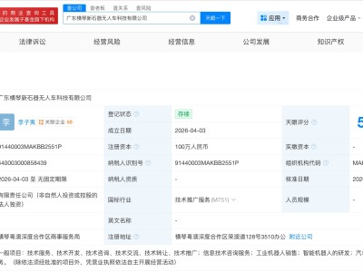 新石器無人車在橫琴成立新科技公司 注冊資本100萬