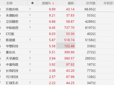 A股CPO概念股拉升，立訊精密、中際旭創漲超6%