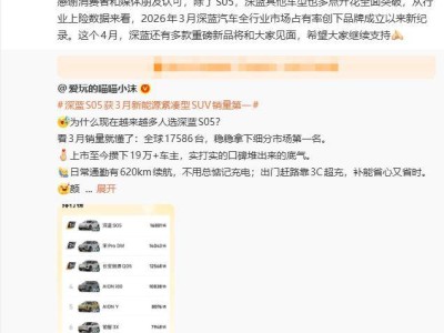 深藍汽車3月銷量勁增市占率創新高，4月多款新品蓄勢待發